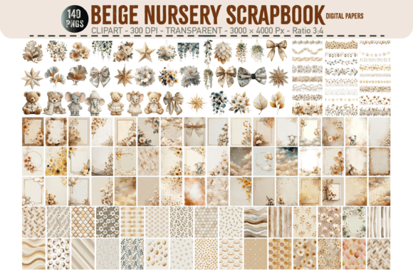 Beige Nursery Scrapbook: 140 PNGs