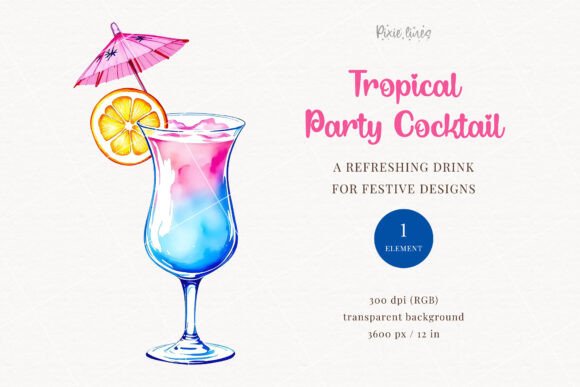 Blue & Pink Tropical Cocktail Clipart