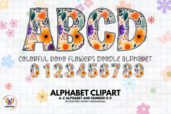 Colorful Boho Flower Doodle Alphabet: A Creative Design Resource