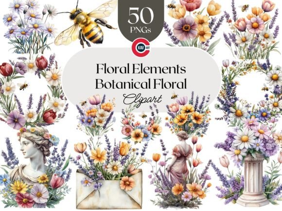 Elevating Digital Design with Daisies, Tulips, and Lavender Floral PNG Assets