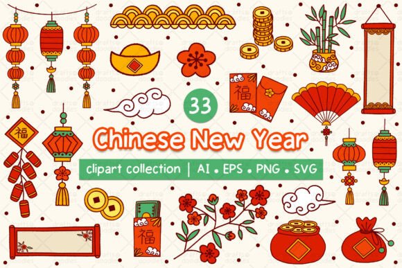 Elevating Lunar New Year Designs with a Versatile Chinese New Year Clipart Set