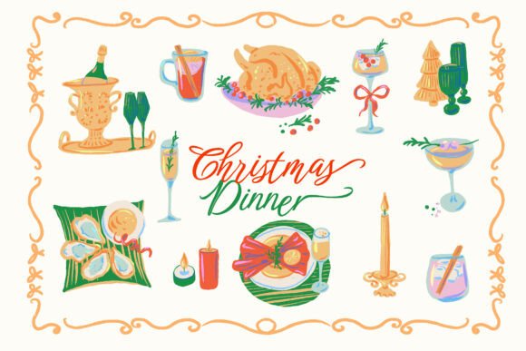 Festive Hand-Drawn Christmas Dinner: Elevating Your Holiday Design with Authentic Charm