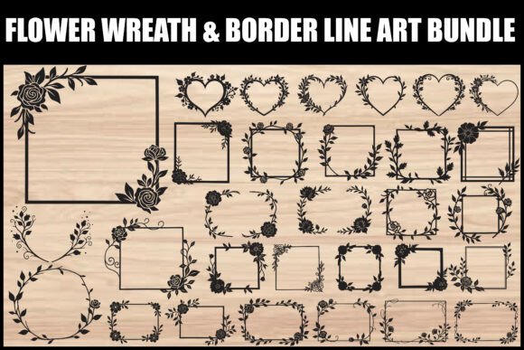 Floral Wreath Border Line Art Set