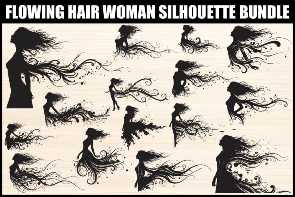 Flowing Hair Woman Silhouette Bundle