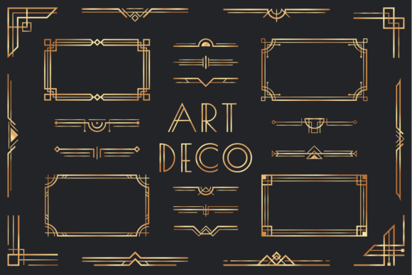 Golden Art Deco Elements: Ornamental Style