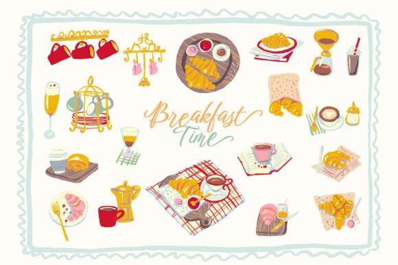 Hand-Drawn Breakfast Time Food and Drink: Elevating Creative Projects with Whimsical SVG Assets