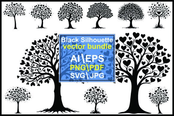 Heart Tree Silhouette Vector Bundle: Elevating Design with Symbolic Nature Art