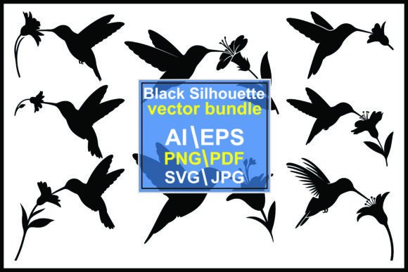 Hummingbirds and Flowers Silhouette Art