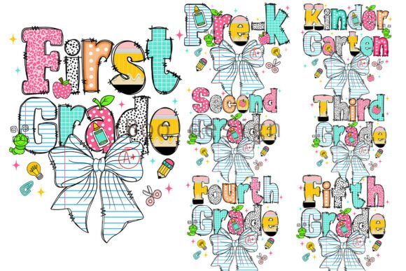 Preppy Back to School Bow PNG Bundle