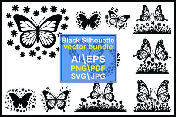 Silhouette Butterfly Flower Designs