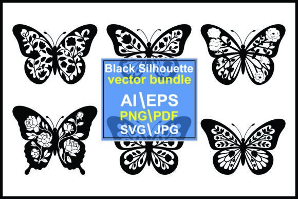 Silhouette Floral Patterned Butterfly: Elevating Design with Intricate Monochrome Art