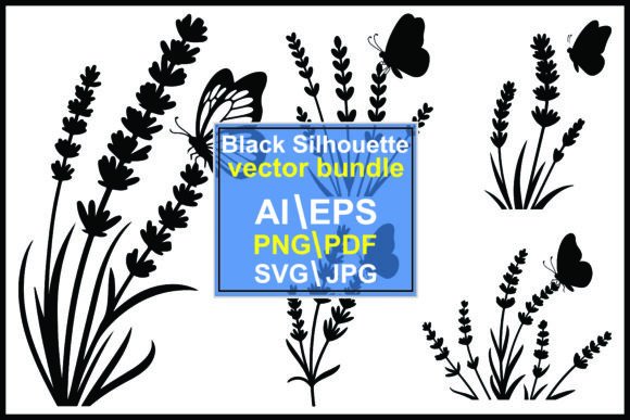 Silhouette Lavender Plants & Butterflies