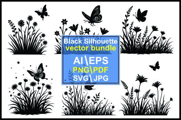 Silhouette Wildflower Floral Butterfly Art