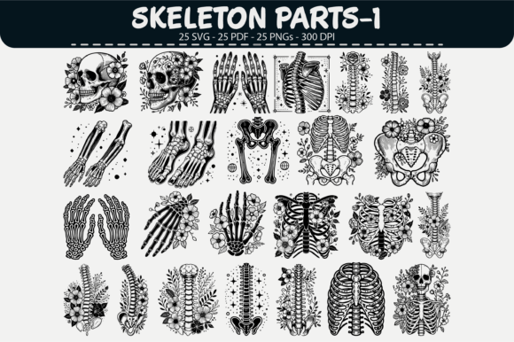 Skeleton Parts Vector Clipart – 25 Designs for Gothic and Anatomical Art