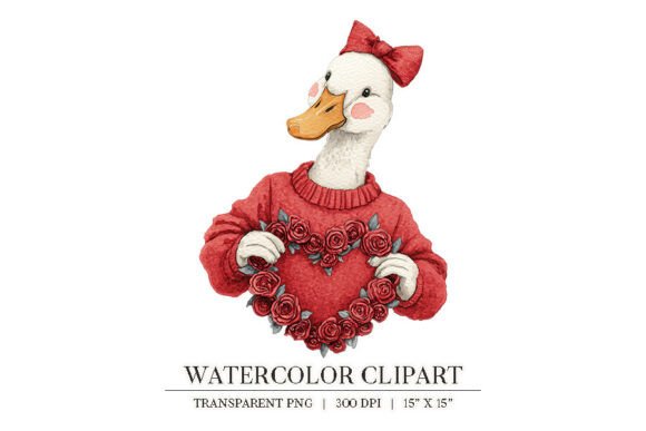 Valentine Goose Watercolor Clipart PNG