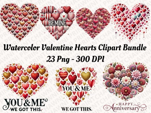 Valentine Hearts Clipart PNG Bundle for Creators
