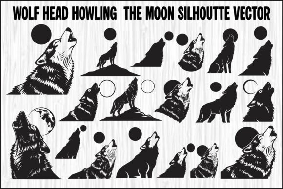 Wolf Head Howling at the Moon Silhouette Art